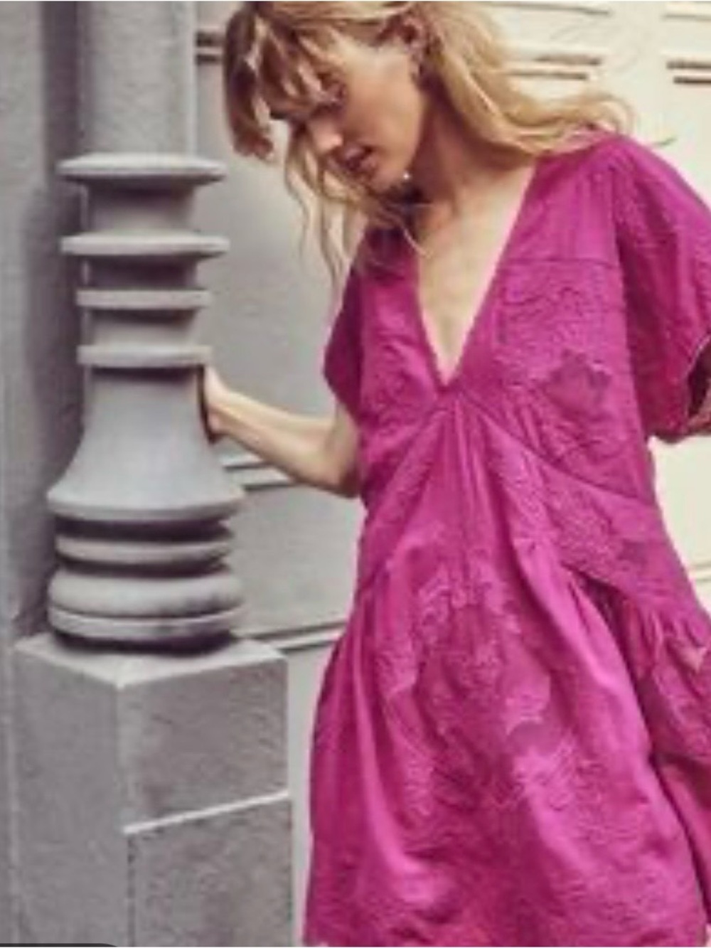 Free People Magenta Embroidered V-Neck Mini Dress - Picture 2 of 16